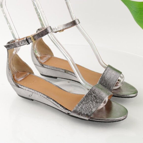 Marc Jacobs Womens Sandals Size 8.5 Silver Leather Ankle Strap Low Wedge Shoes - Picture 11 of 12